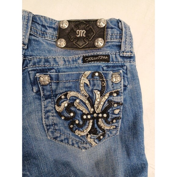 Miss Me Capri Bermuda Short Rhinestone Blue Sz 12 - Picture 4 of 12